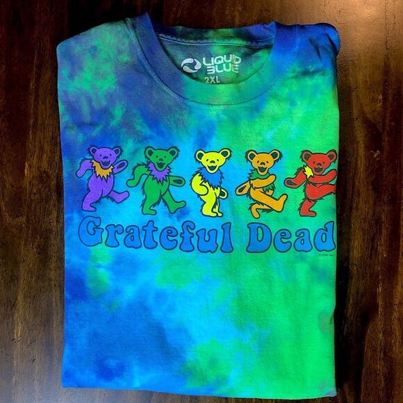 Grateful Dead Blue Green Tie Dye Dancing Bears Short Sleeve T-Shirt - Picture 9 of 9